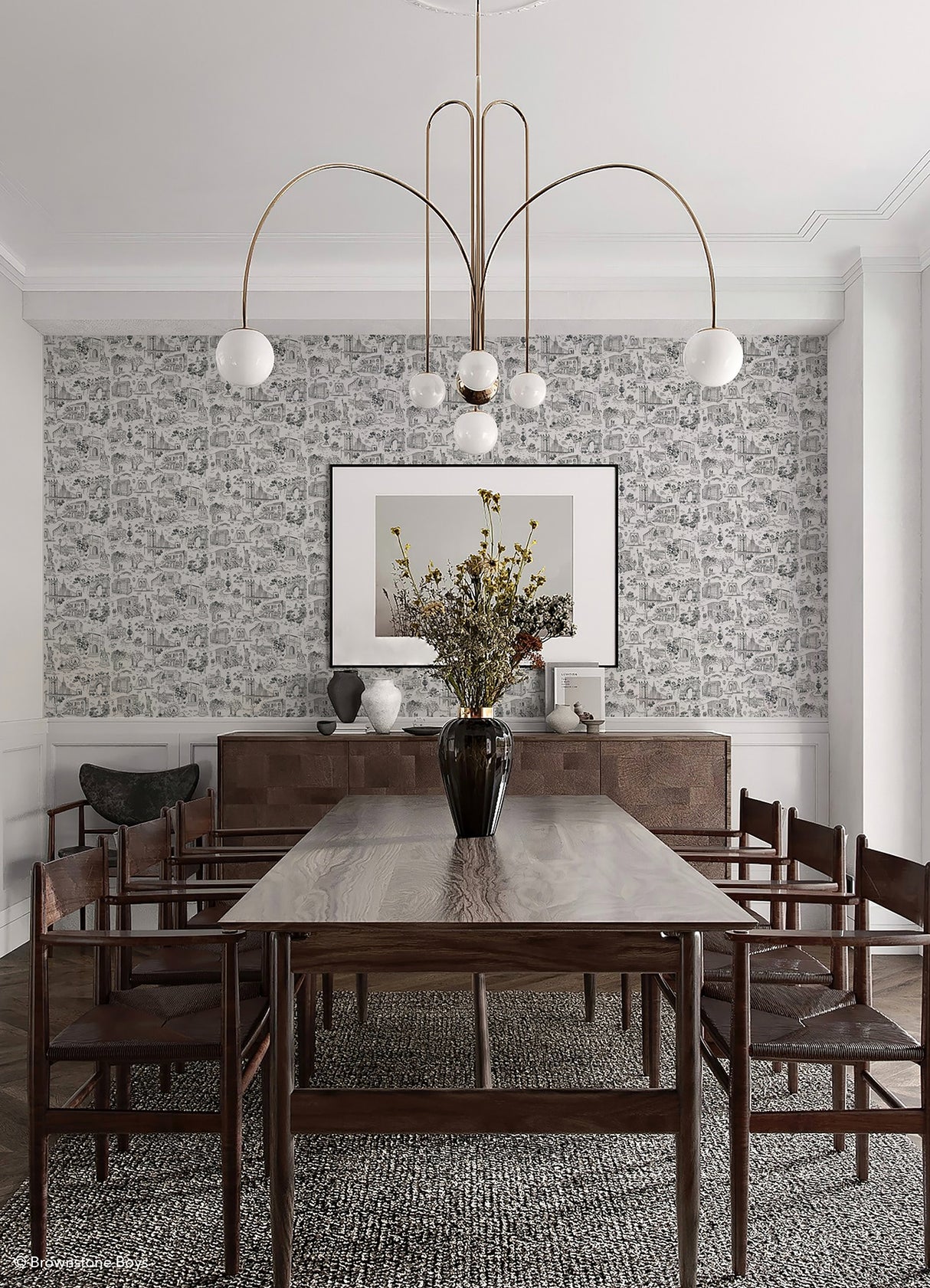 Toile de New York Graphite by NuWallpaper Brownstone Boys Hand-Drawn New York City Landmark Toile Peel and Stick Wallpaper - BBS6546