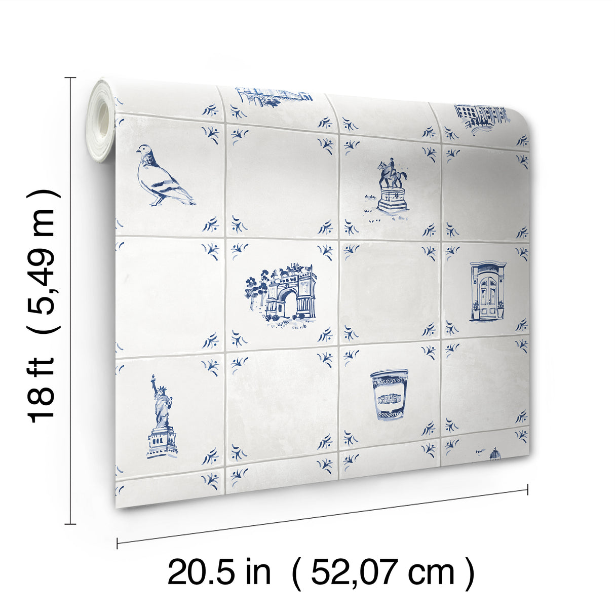 Brooklyn Delft Navy by NuWallpaper x Brownstone Boys Peel and Stick Traditional New York City Delft Tile Pattern Wallpaper - BBS6547