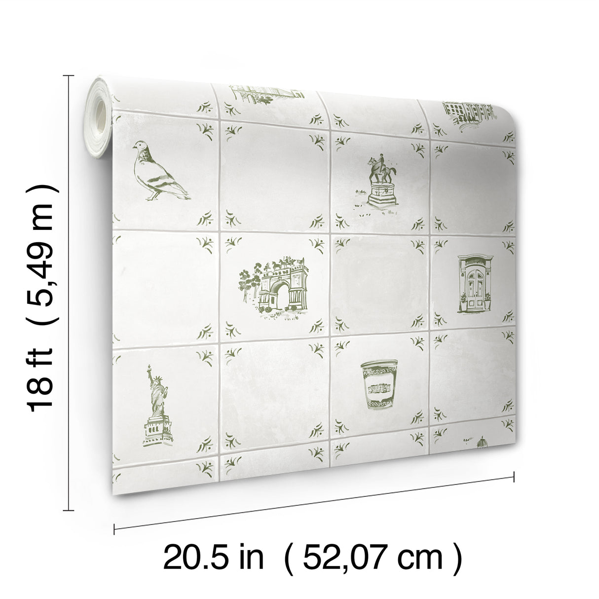 Brooklyn Delft Ivy by NuWallpaper x Brownstone Boys Traditional New York City Landmark Delft Tile Peel and Stick Removable Wallpaper BBS6548
