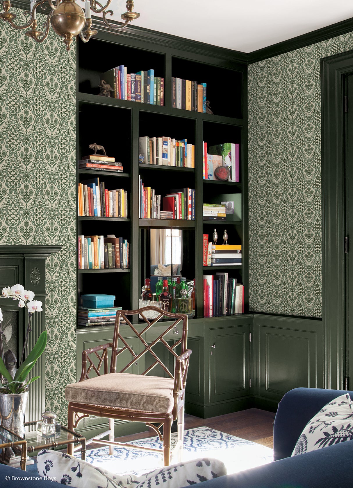 Brownstone Blooms Forest by NuWallpaper x Brownstone Boys Traditional Damask Peel and Stick Wallpaper Botanical Floral - BBS6549