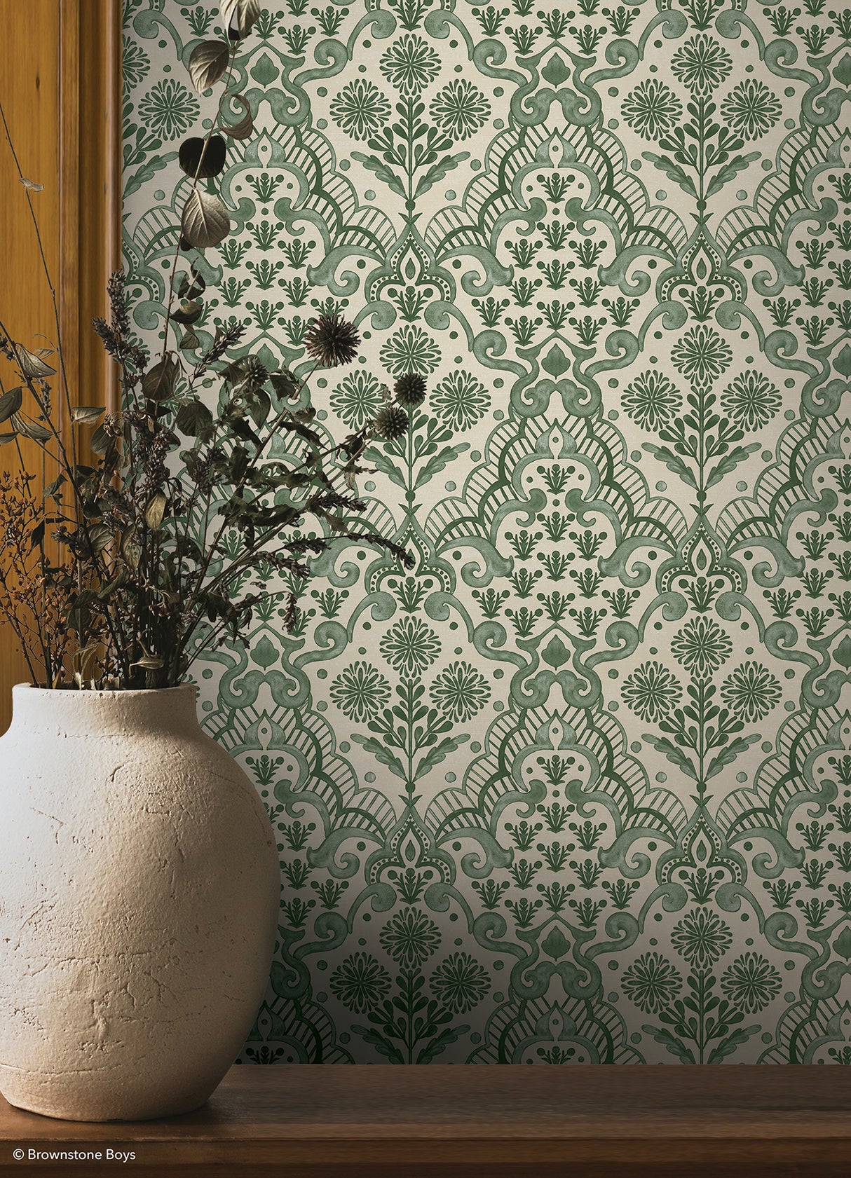 Brownstone Blooms Forest by NuWallpaper x Brownstone Boys Traditional Damask Peel and Stick Wallpaper Botanical Floral - BBS6549