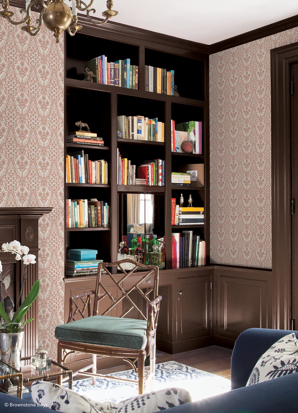 Brownstone Blooms Clay by NuWallpaper x Brownstone Boys Botanical Damask Peel and Stick Wallpaper Fully Removable - BBS6555