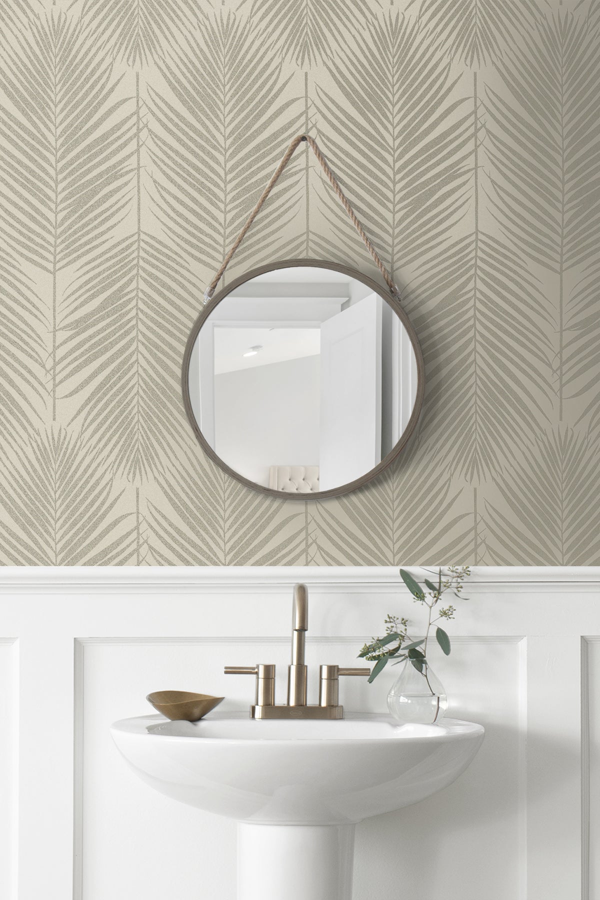 Persei Palm Champagne by Etten Beaded Botanical Palm Frond Wallpaper – Seabrook Designs BD50003