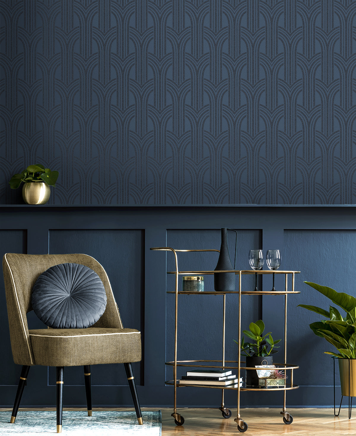 Deco Arches Blue Lustre by Etten Beaded Geometric Wallpaper – Seabrook Designs BD50402