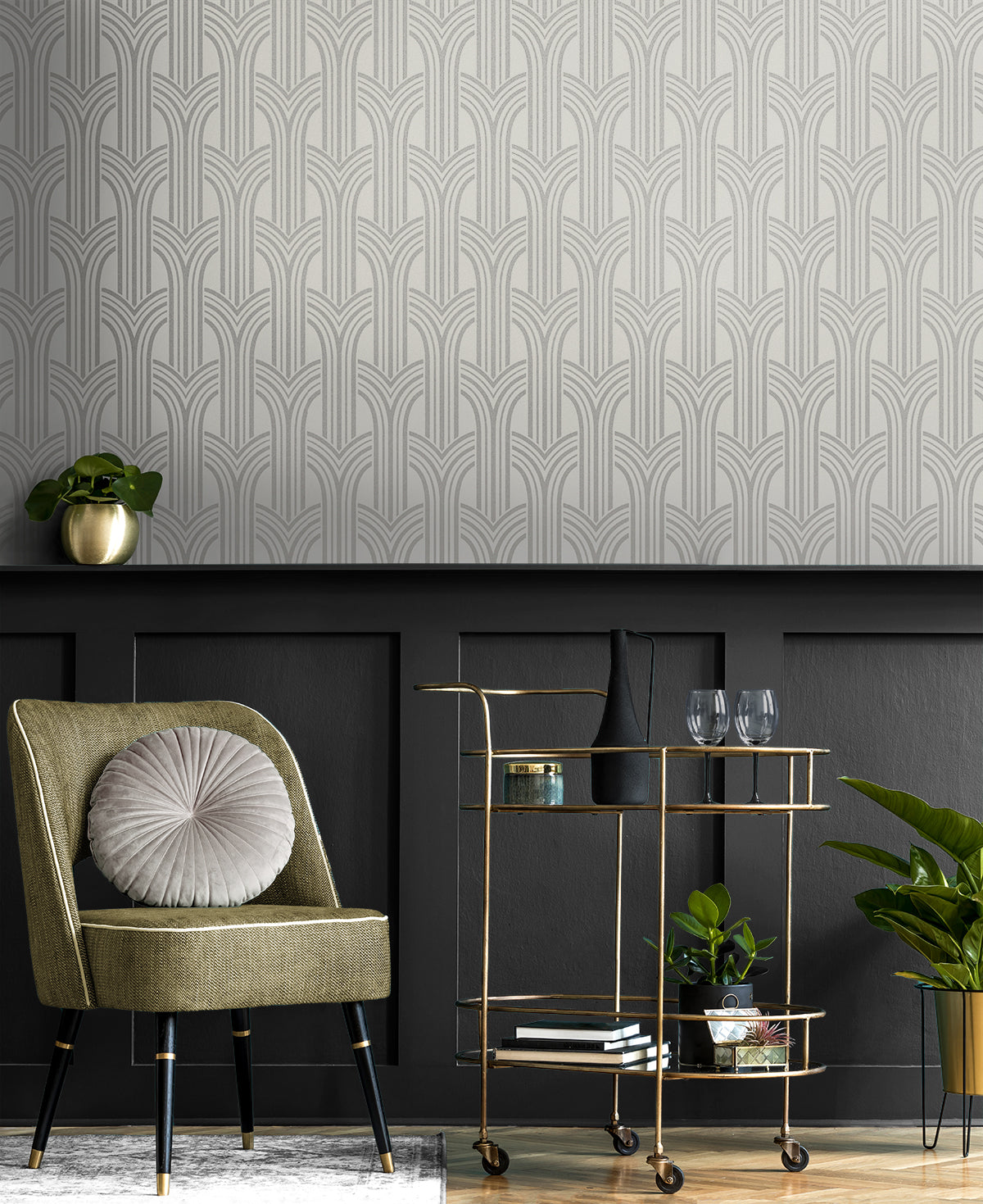 Déco Arches Nickel by Etten Beaded Geometric Wallpaper – Seabrook Designs BD50410
