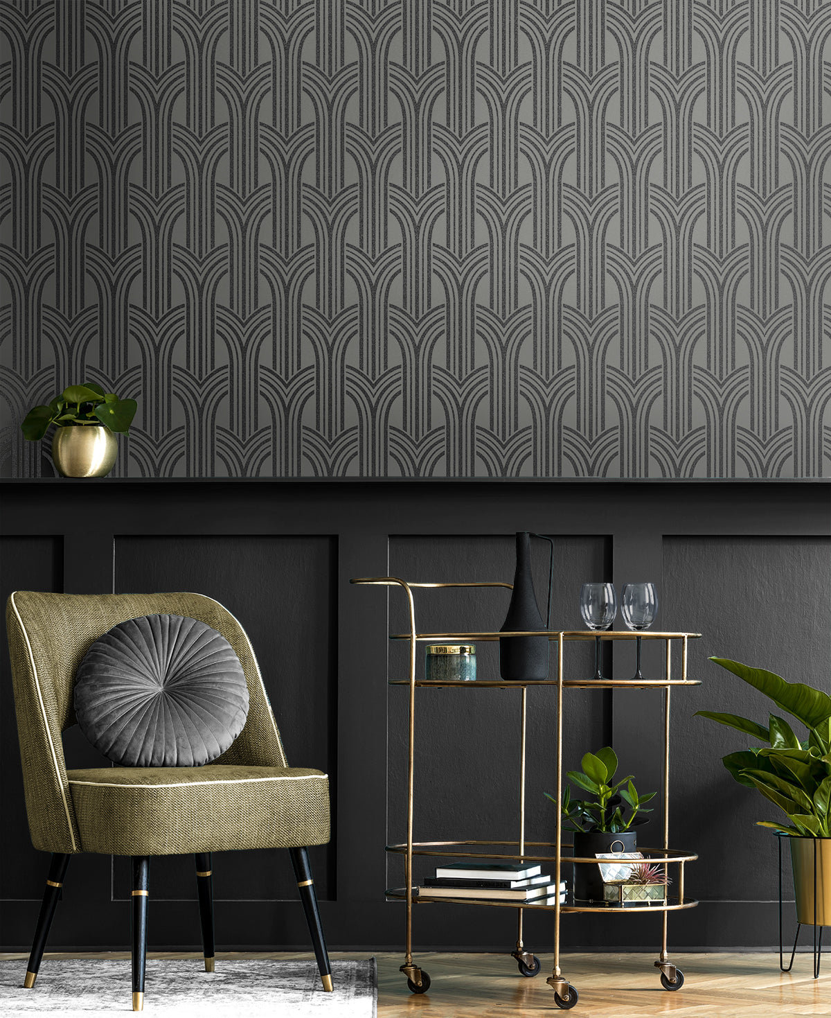 Deco Arches Pewter & Galaxy by Etten Beaded Geometric Wallpaper – Seabrook Designs BD50420