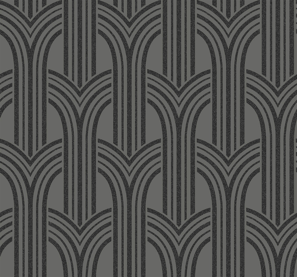 Deco Arches pewter and galaxy geometric wallpaper with layered arch motif and subtle sheen