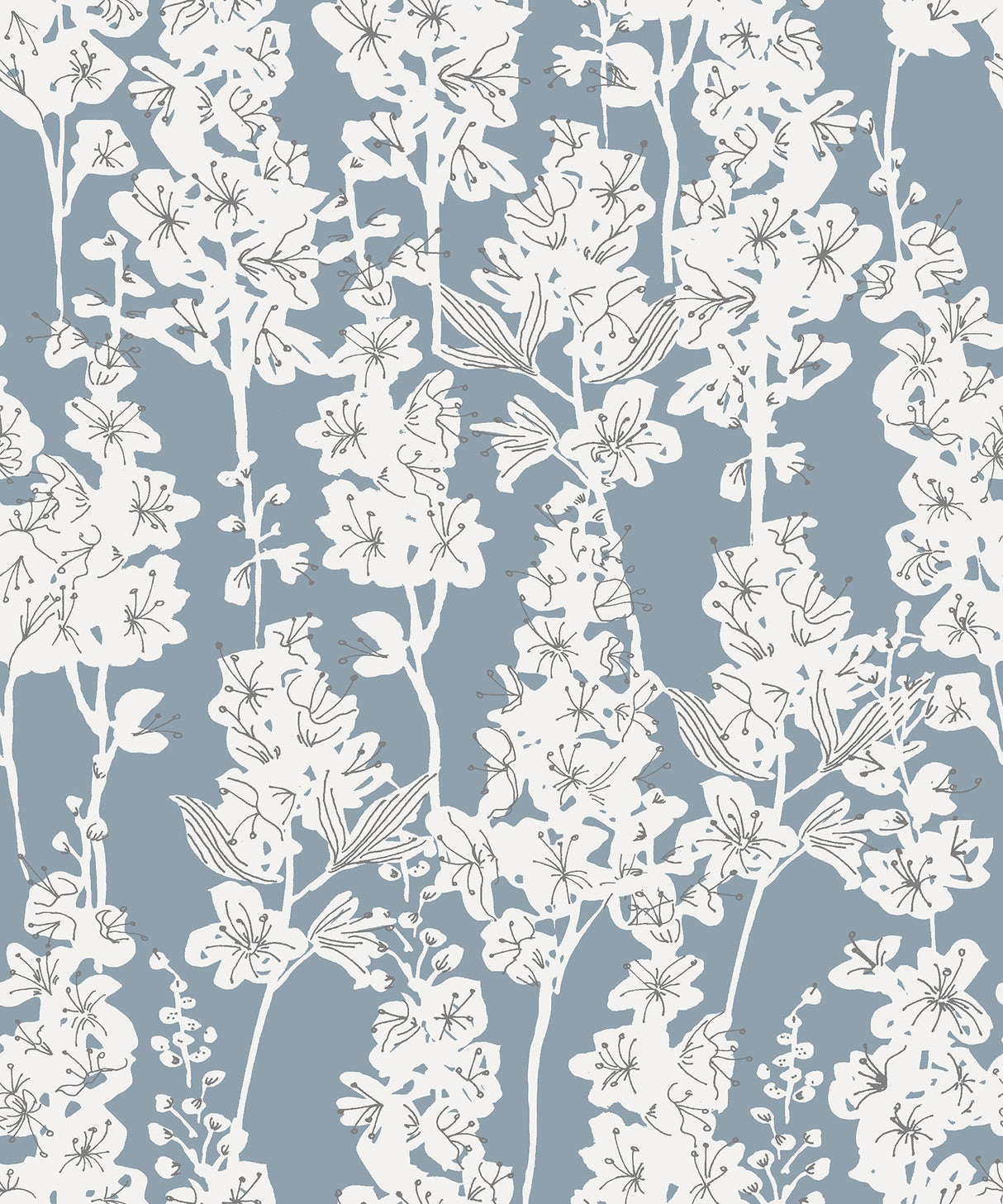 Larkspur Blue Peel & Stick Wallpaper with Botanical Floral Pattern, Farmhouse Style - Brewster BDS6071