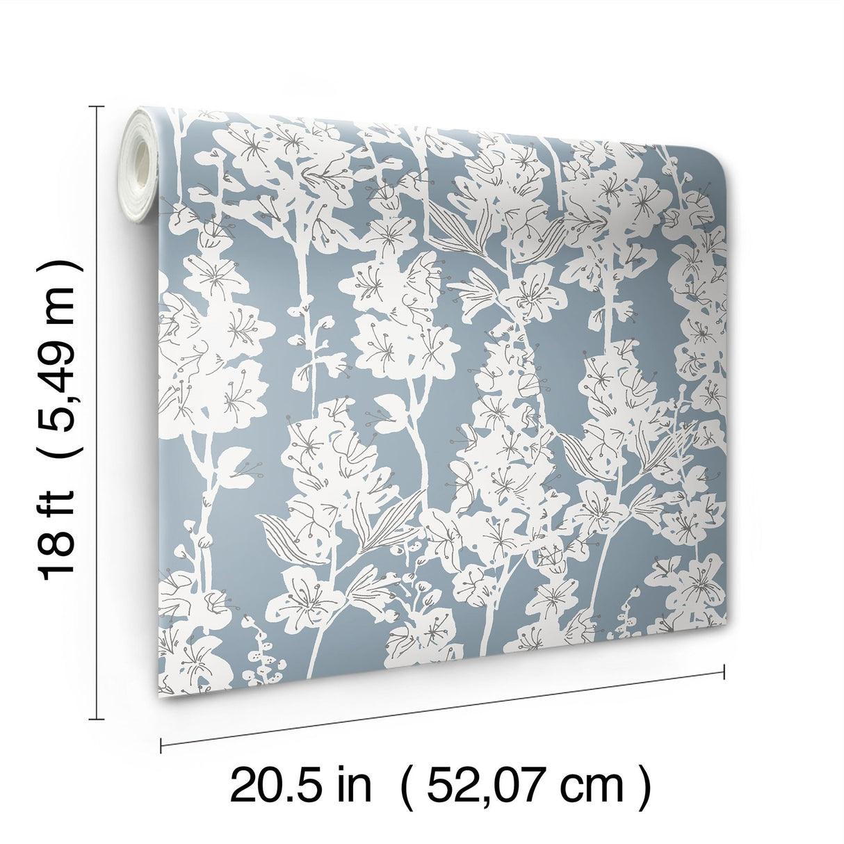 Larkspur Blue Peel & Stick Wallpaper with Botanical Floral Pattern, Farmhouse Style - Brewster BDS6071