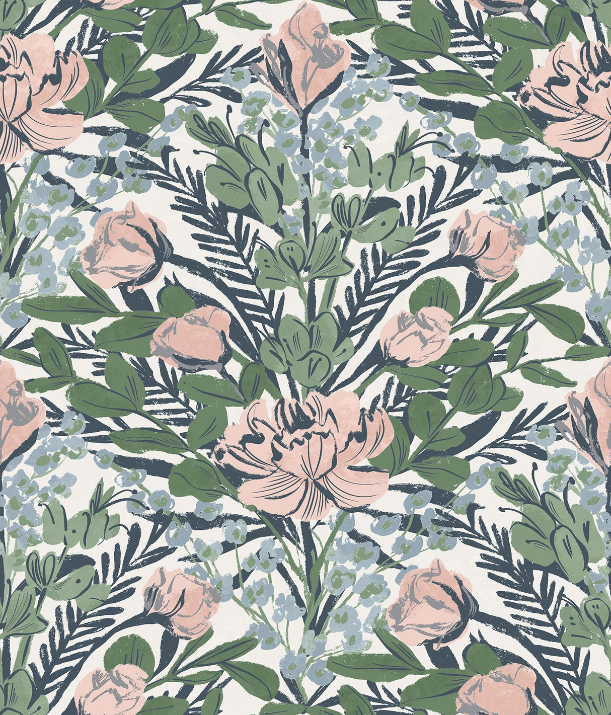 Moody June Blooms Soft Peel & Stick Wallpaper Soft Multi Floral Damask - NuWallpaper BDS6078