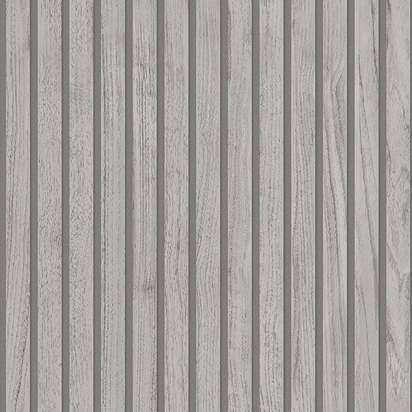 Panacea Grey Wood Wallpaper with narrow vertical wood-slat look