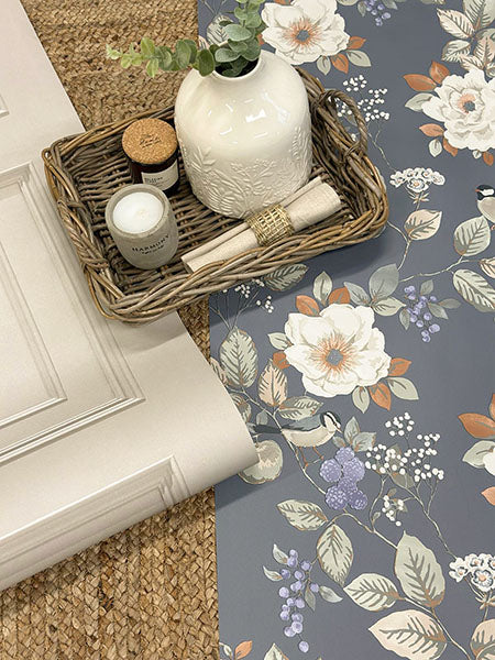 Bramble Blue by Belgravia Decor Floral Wallpaper – Brewster Home Fashions BG2300