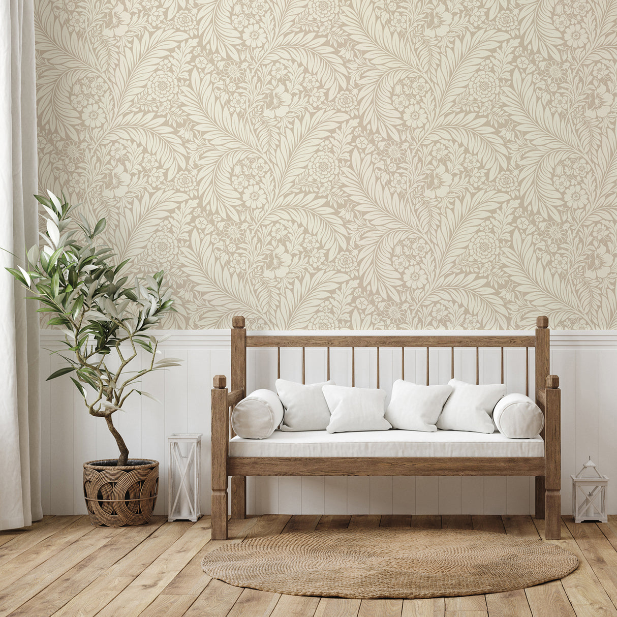 Florence Neutral Leaf Wallpaper by Belgravia Decor- Brewster Home Fashions BG722