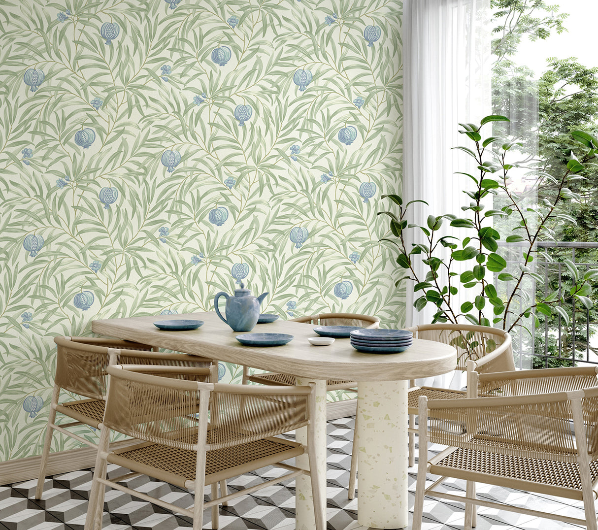 Elena Blue by Belgravia Decor Pomegranate Wallpaper – Brewster Home Fashions BG9611