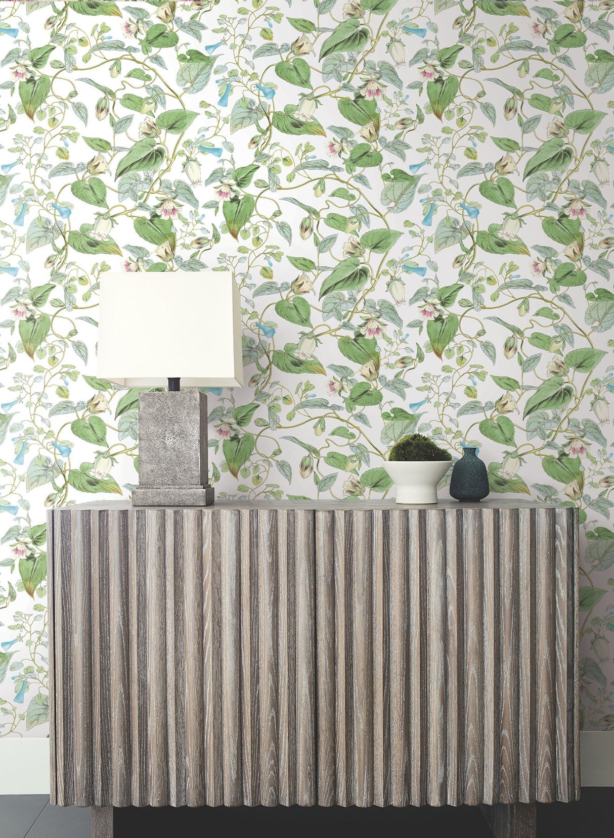 Moon Flower White Wallpaper with Botanical Vine Floral - York BL1711
