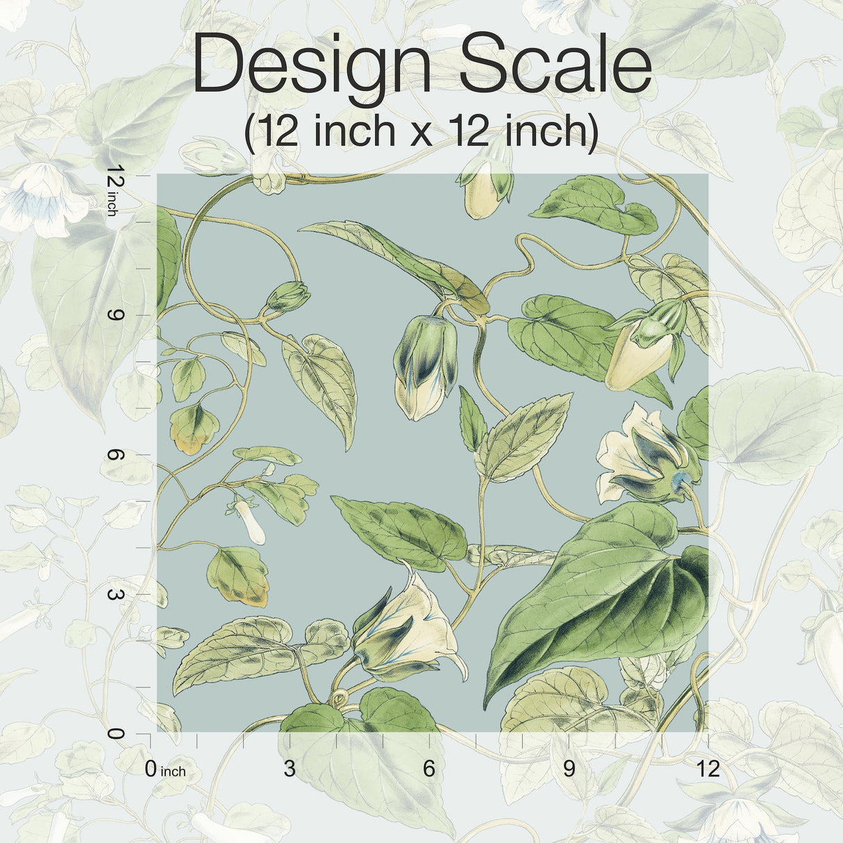 Moon Flower Sky Blue Wallpaper with Floral Vine Pattern, Non Woven Paste-the-Wall - York BL1714