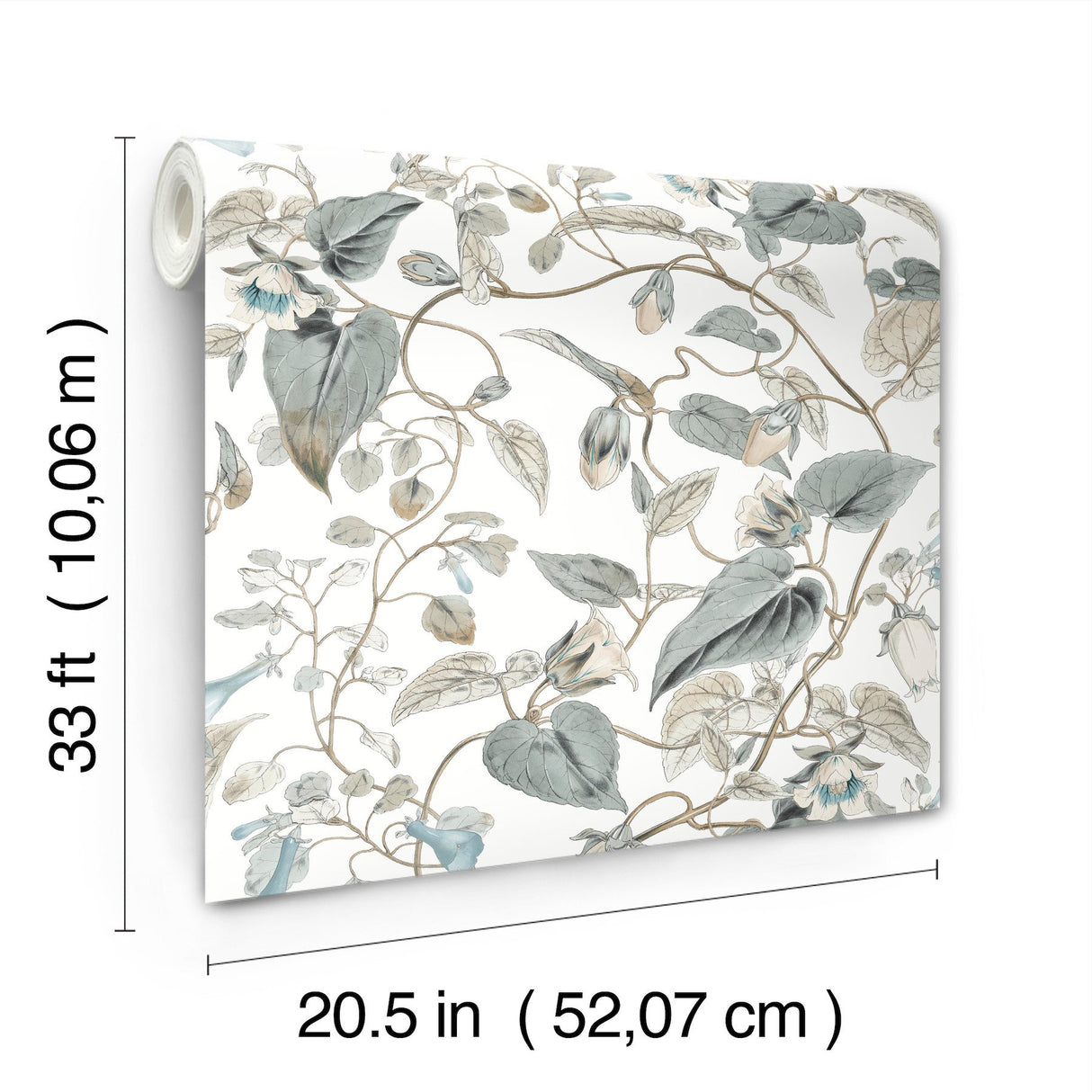 Moon Flower White & Blue Wallpaper with Floral Vine Pattern - York BL1715