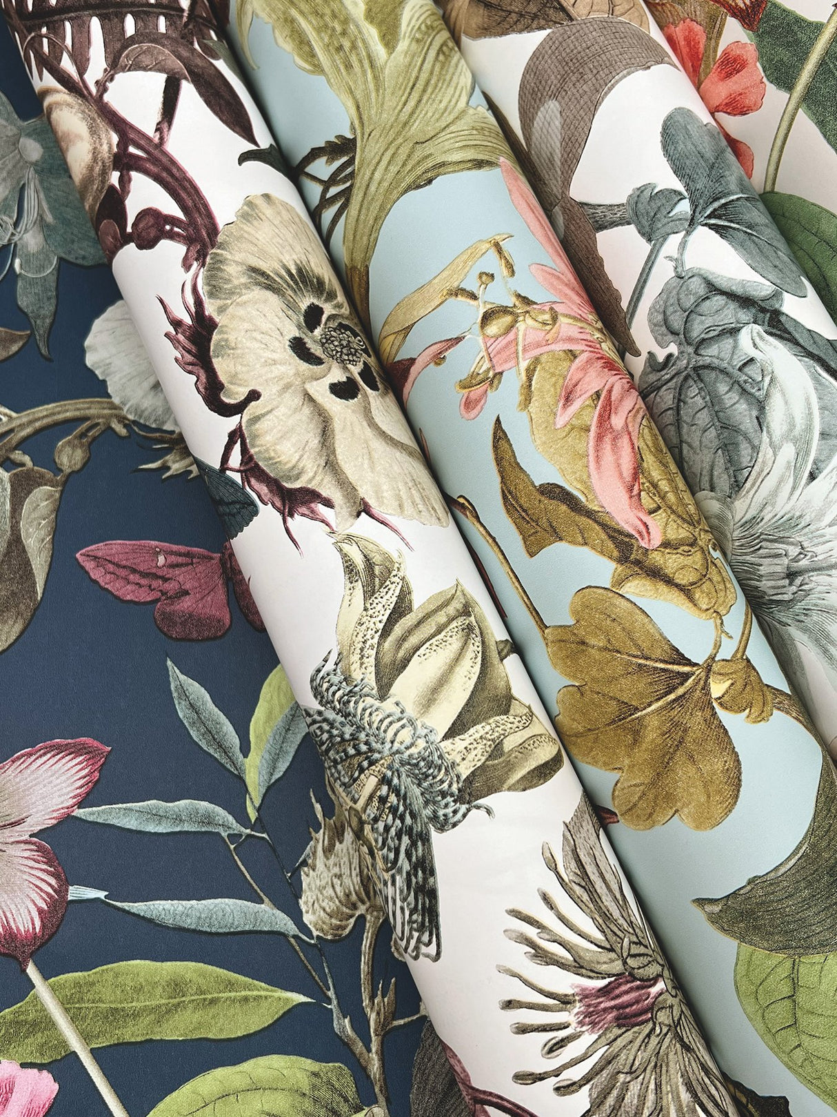 Butterfly House Navy Wallpaper with Exotic Floral and Butterfly Motif - York BL1723
