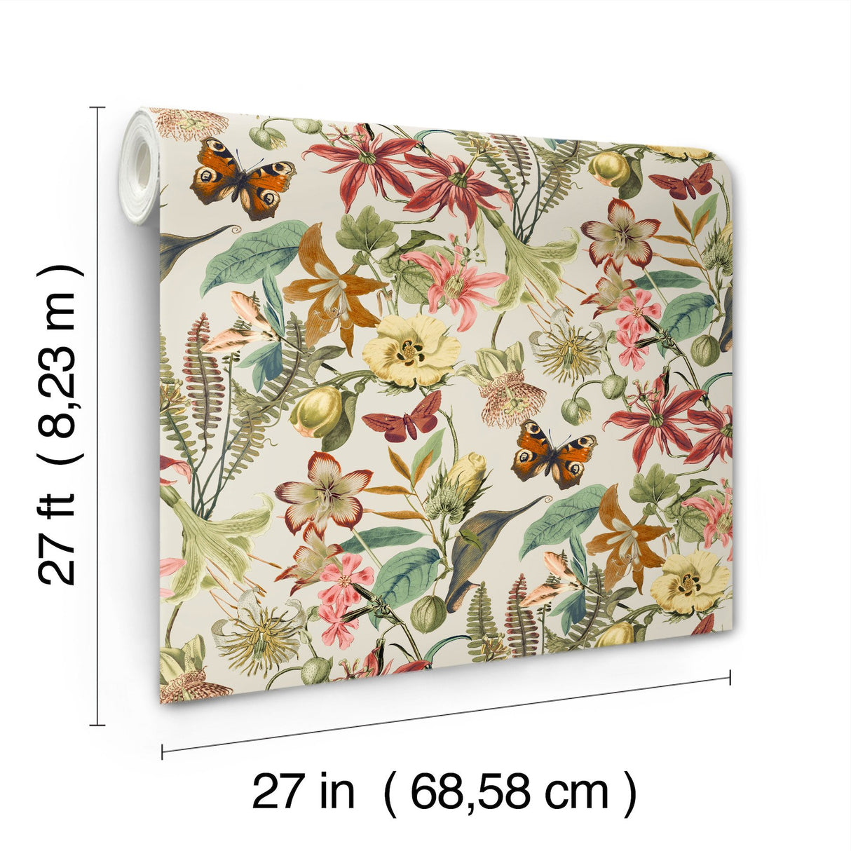 Butterfly House Light Taupe & Coral Wallpaper with Botanical Butterfly Motif - York BL1724