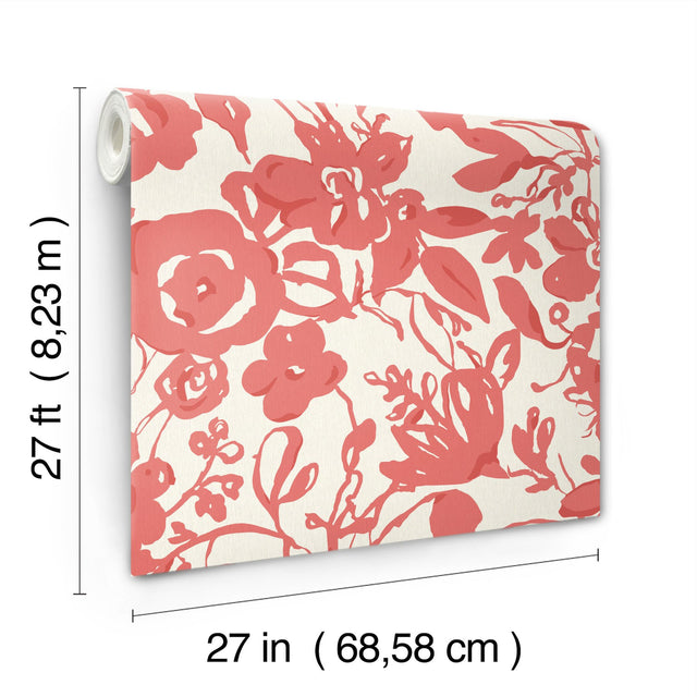 Brushstroke Floral Coral Non Woven Wallpaper with Bohemian Painterly Floral - York BL1731