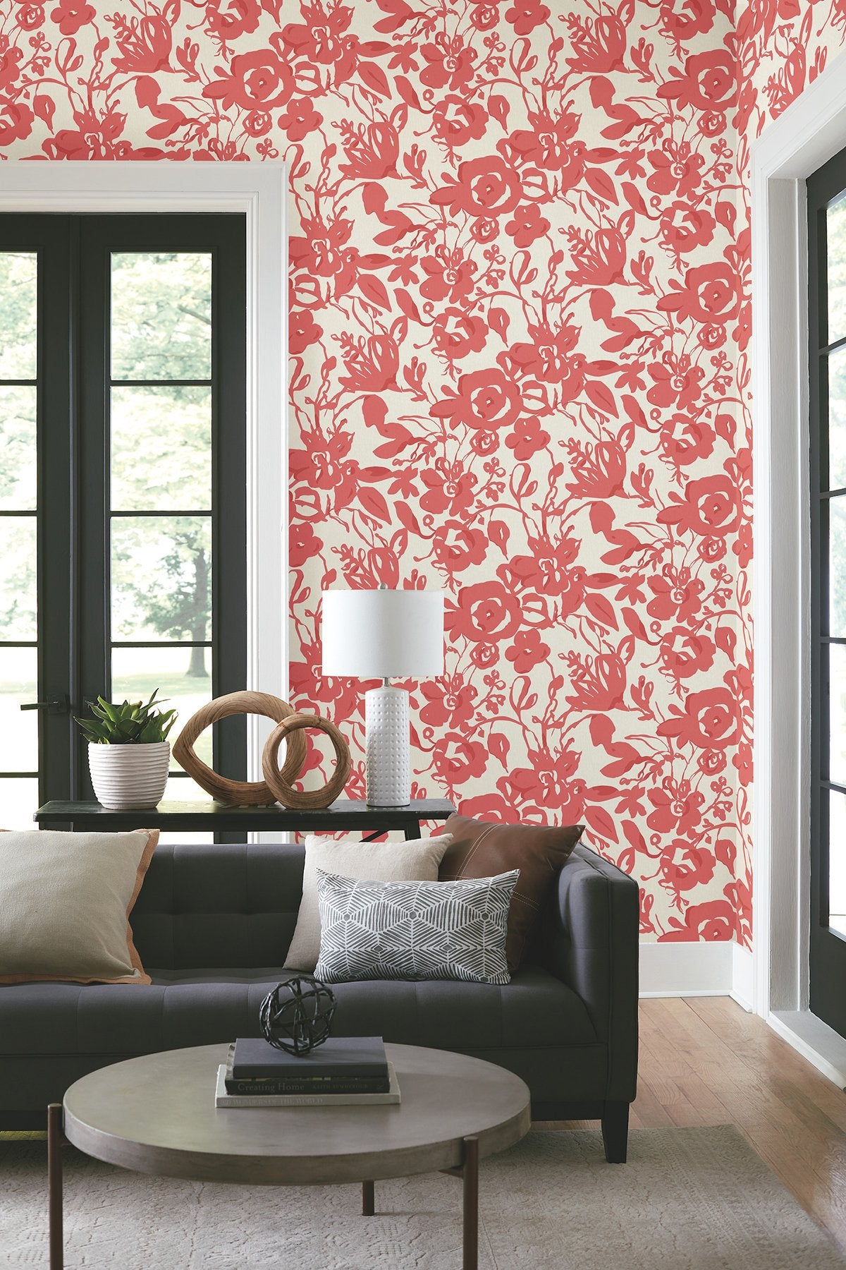 Brushstroke Floral Coral Non Woven Wallpaper with Bohemian Painterly Floral - York BL1731