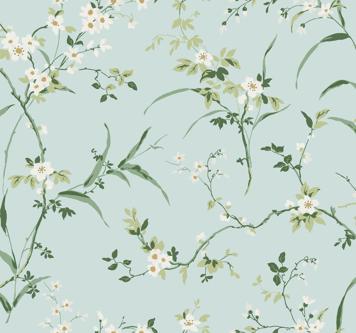 Blossom Branches Spa Blue Wallpaper with Floral Branch Pattern - York BL1742
