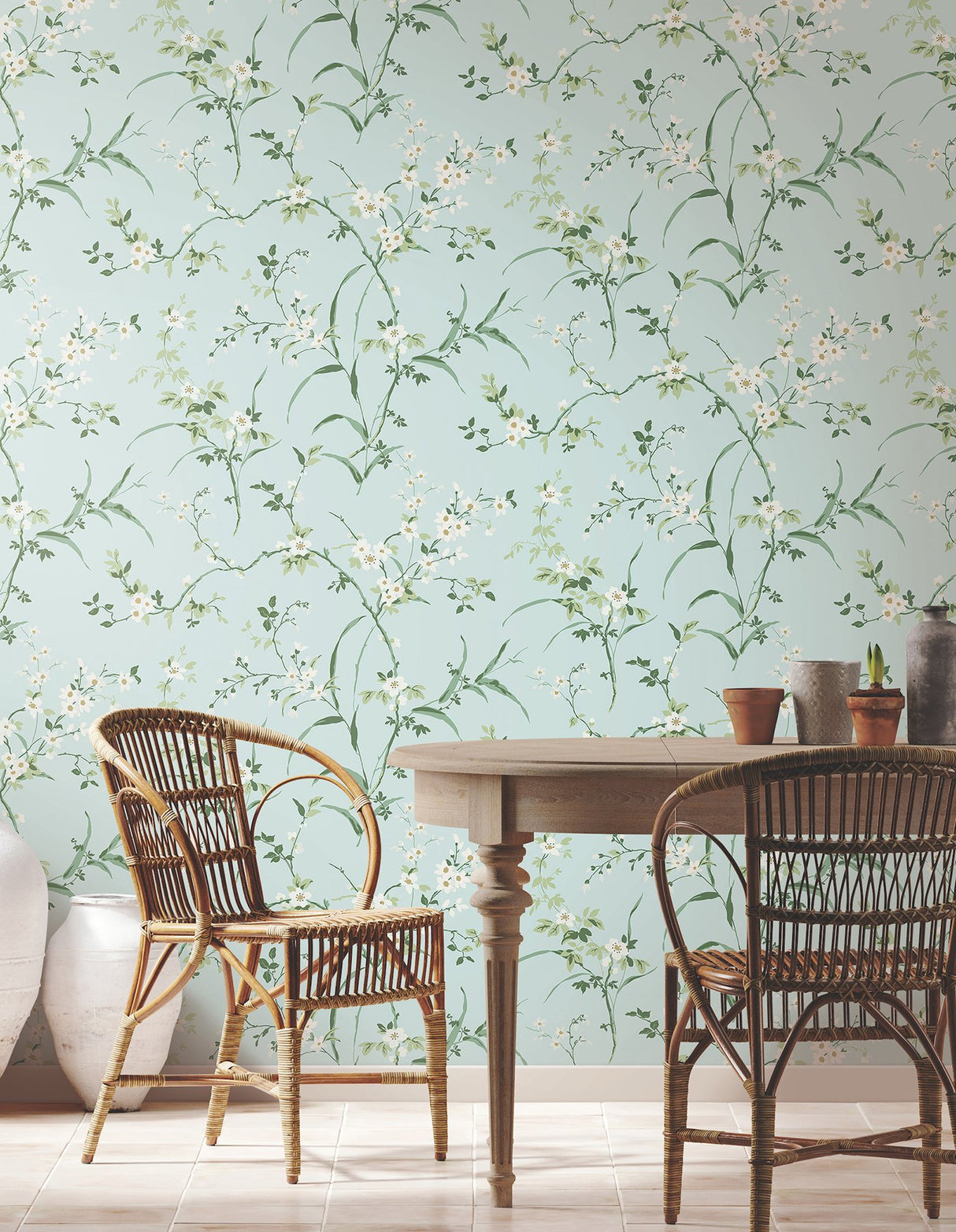 Blossom Branches Spa Blue Wallpaper with Floral Branch Pattern - York BL1742