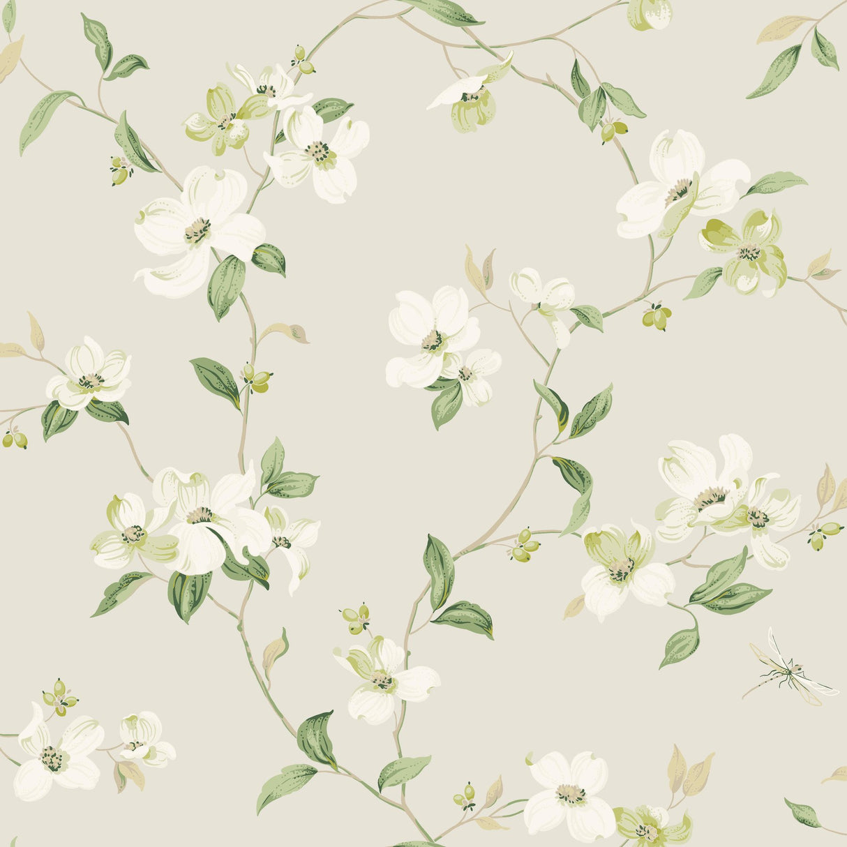 Dogwood Light Grey Wallpaper with Floral Vine Motif - York BL1762