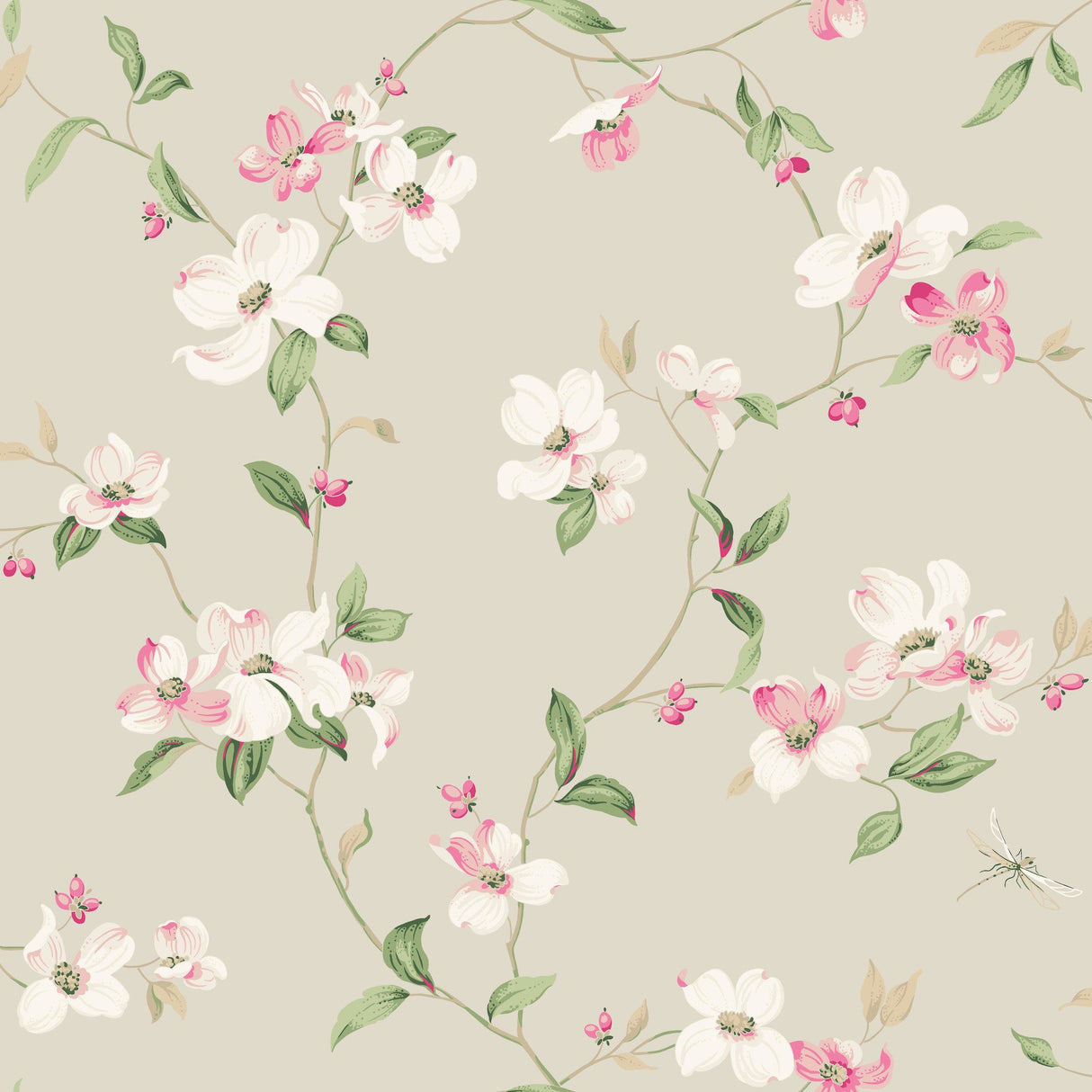 Dogwood Taupe Wallpaper with Floral Vine Motif - York BL1763