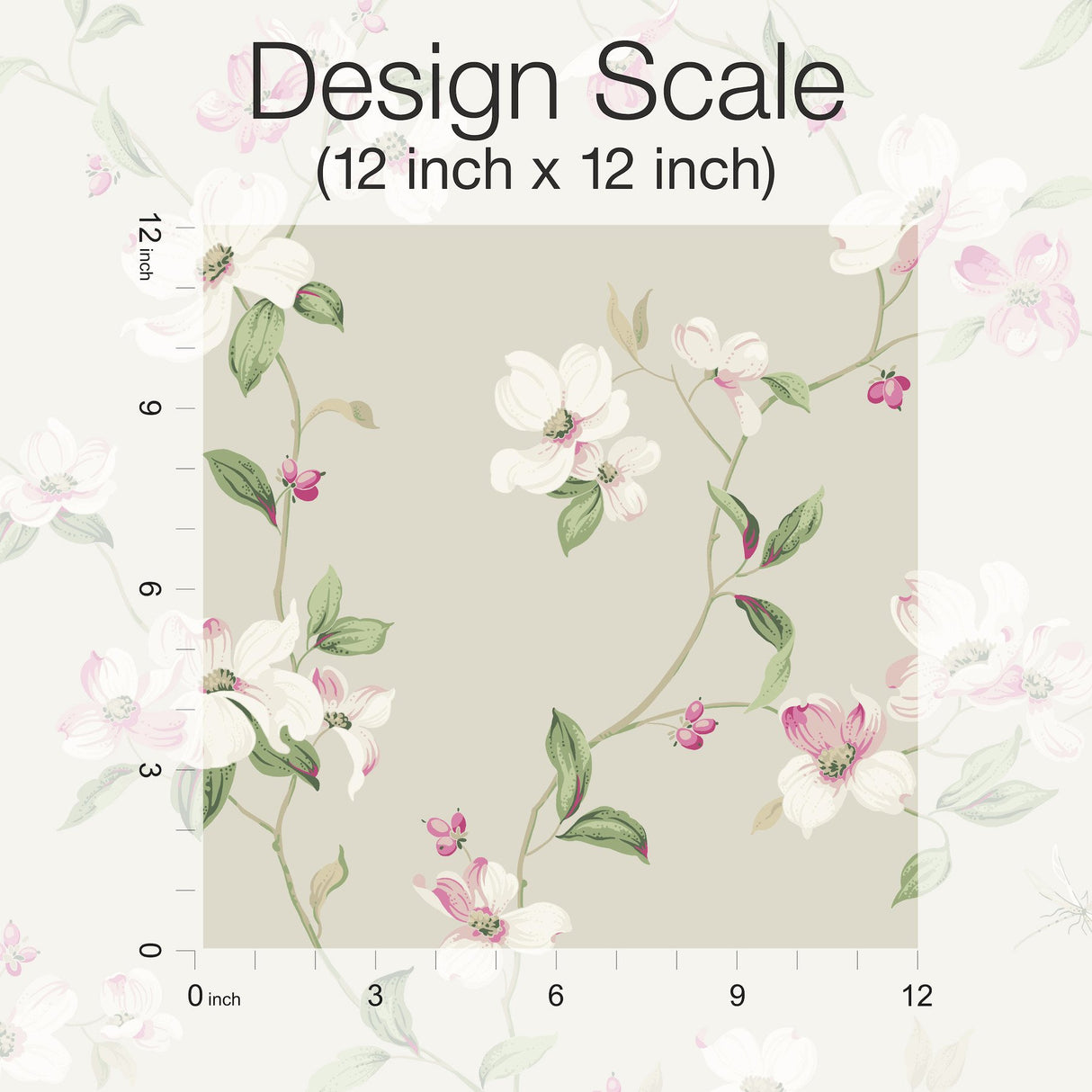 Dogwood Taupe Wallpaper with Floral Vine Motif - York BL1763