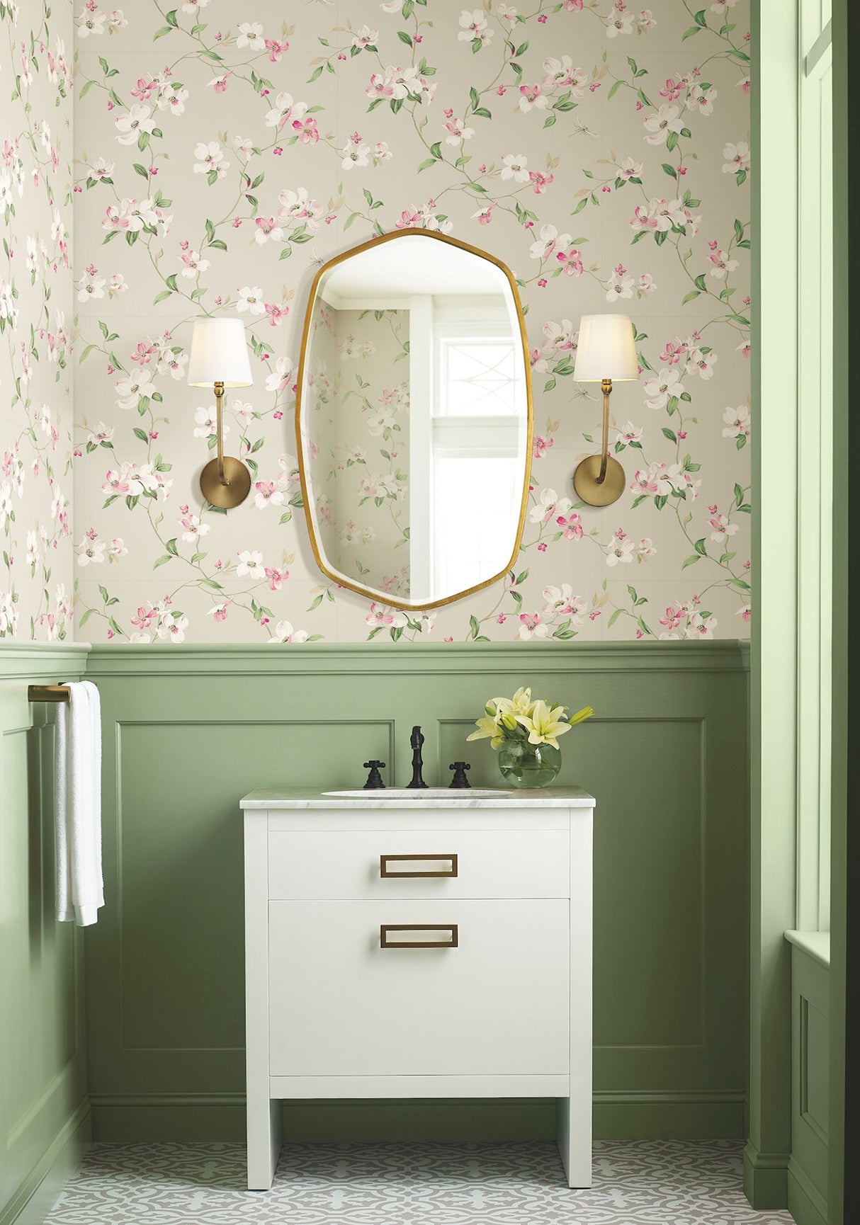 Dogwood Taupe Wallpaper with Floral Vine Motif - York BL1763