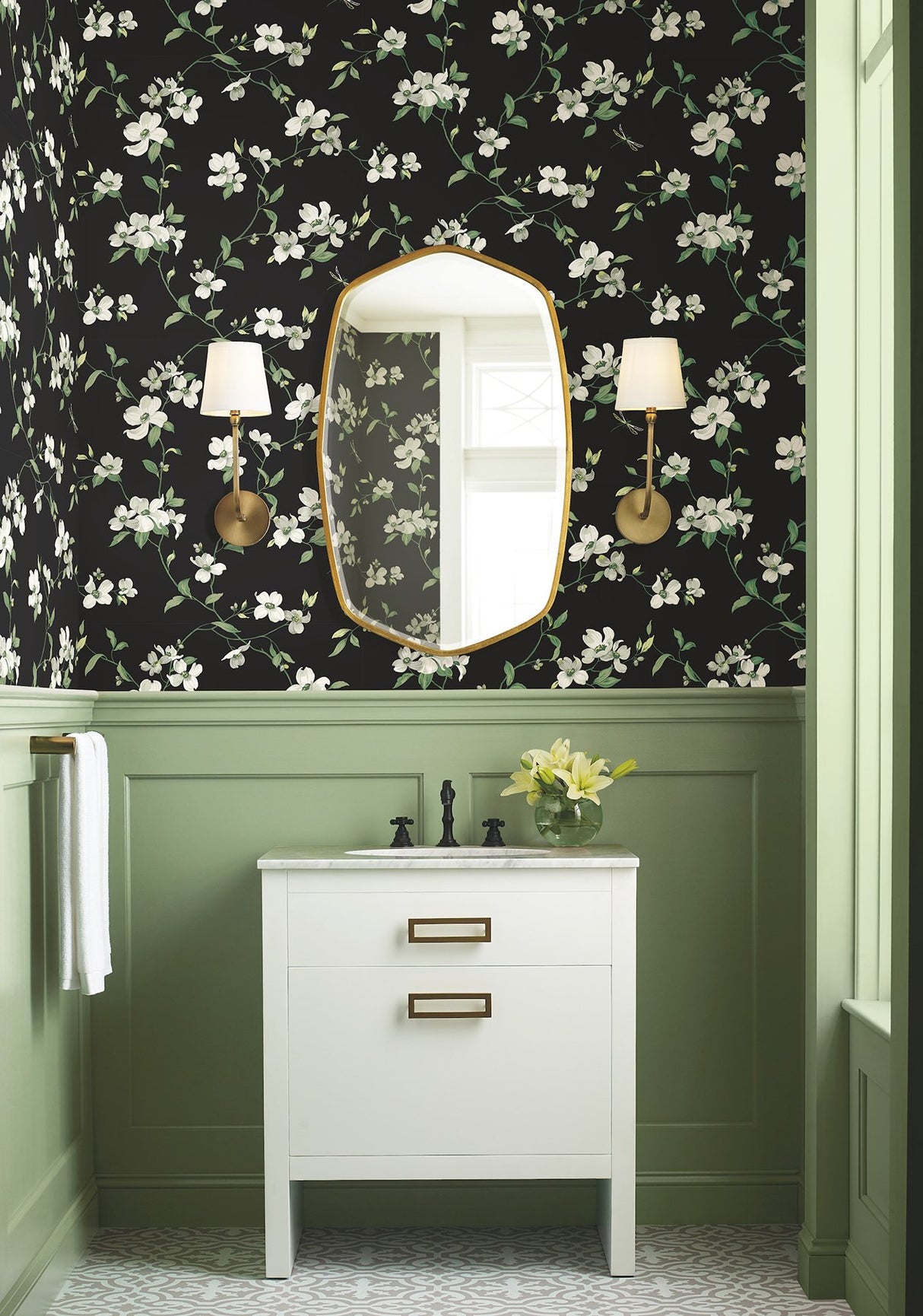 Dogwood Black Wallpaper with Floral Non Woven Pattern - York BL1764