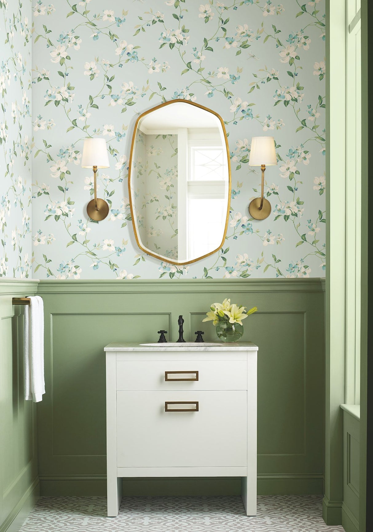 Dogwood Light Blue Wallpaper with Floral Dogwood Blooms Pattern - York BL1765