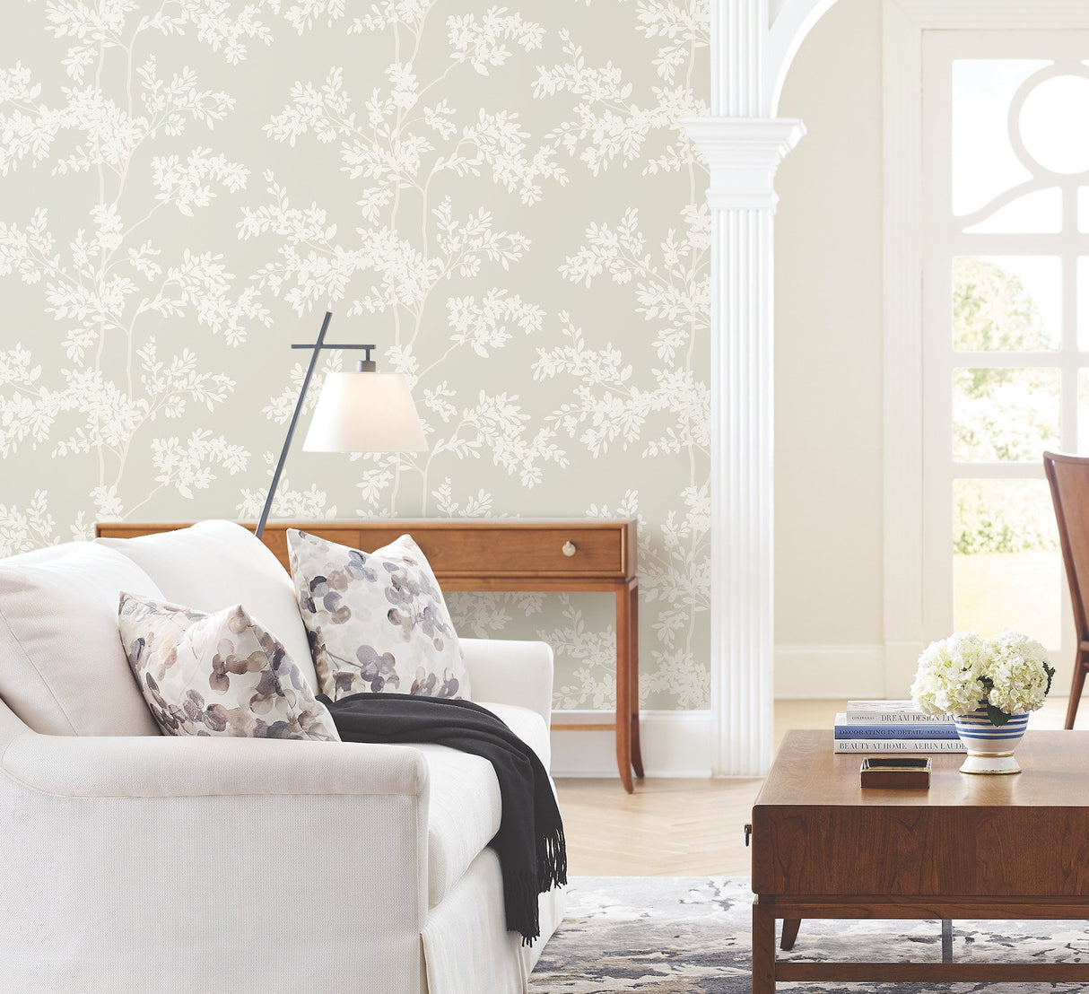Lunaria Silhouette Light Taupe & White Botanical Wallpaper - York BL1805