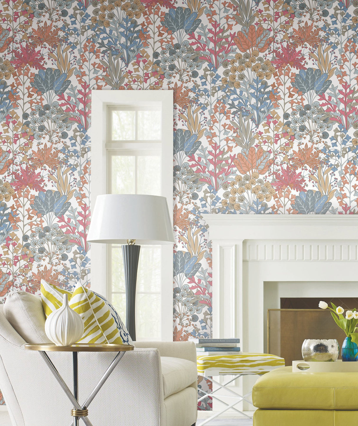 Forest Floor Coral Botanical Non Woven Wallpaper- Drop Match, 27 in x 27 ft, Washable/Strippable - York BL1813