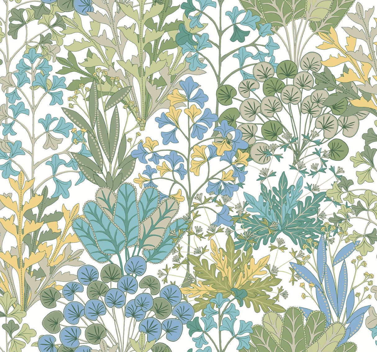 Forest Floor White & Green Botanical Non Woven Wallpaper - York BL1814