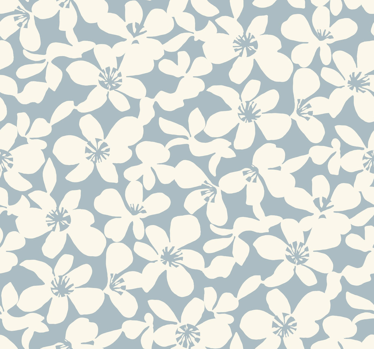 Free Spirit Blue Wallpaper with Bohemian Wildflower Silhouette - York BO6684