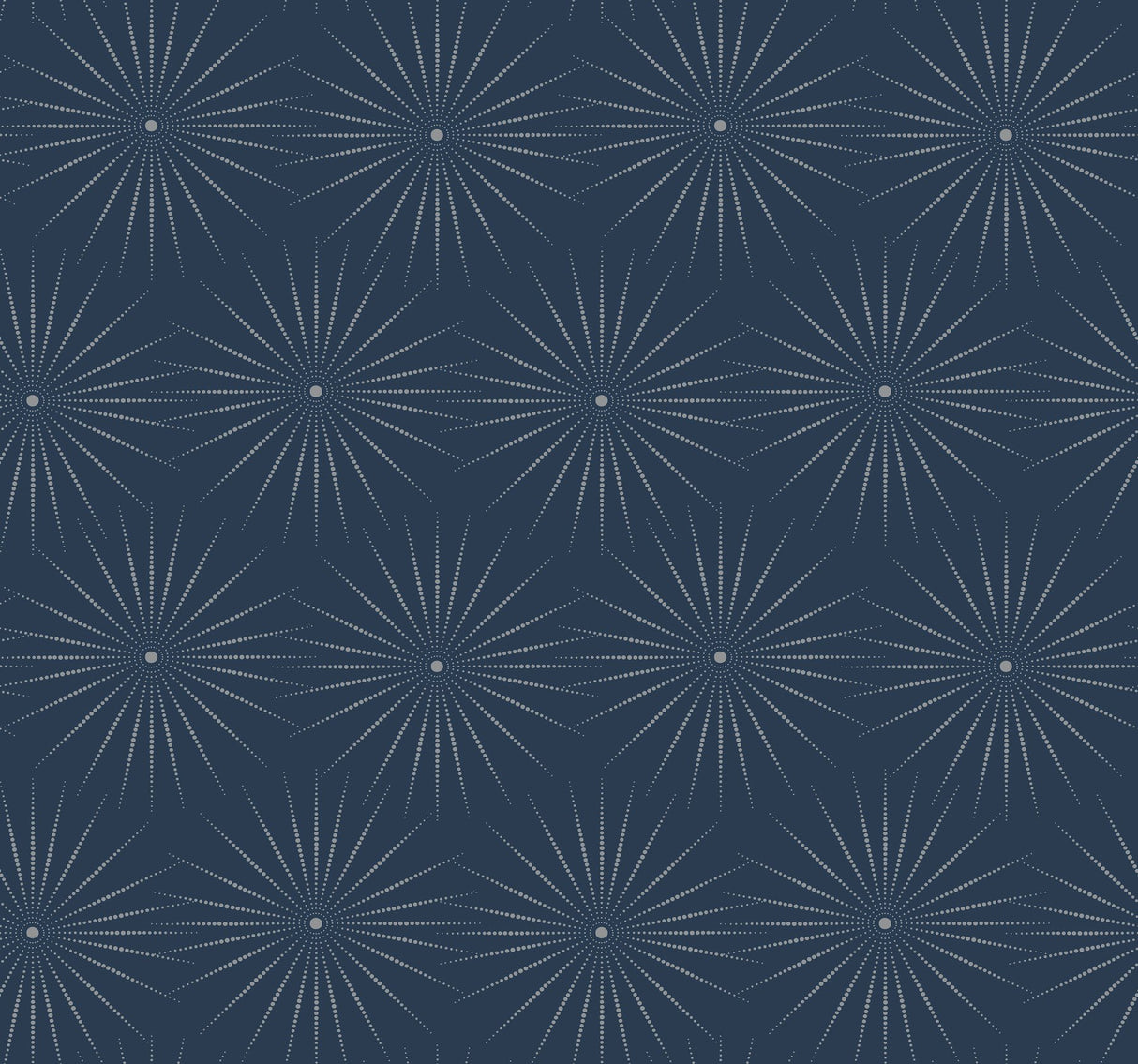 Starlight Blue & Silver Wallpaper with Metallic Dotted Starburst Motif - York BO6695
