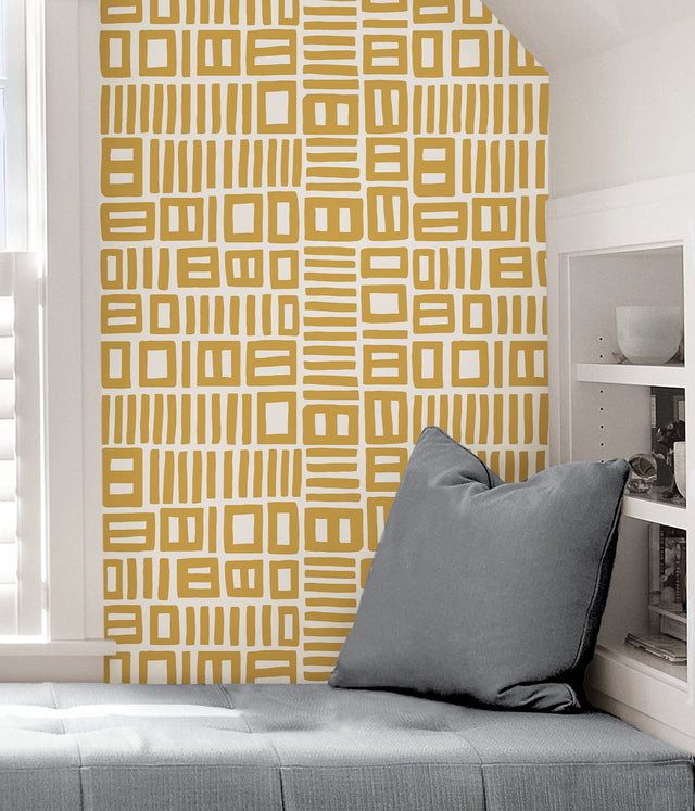 Traverse Yellow Peel & Stick Wallpaper with Modern Geometric Abstract Pattern - NuWallpaper BPS4056