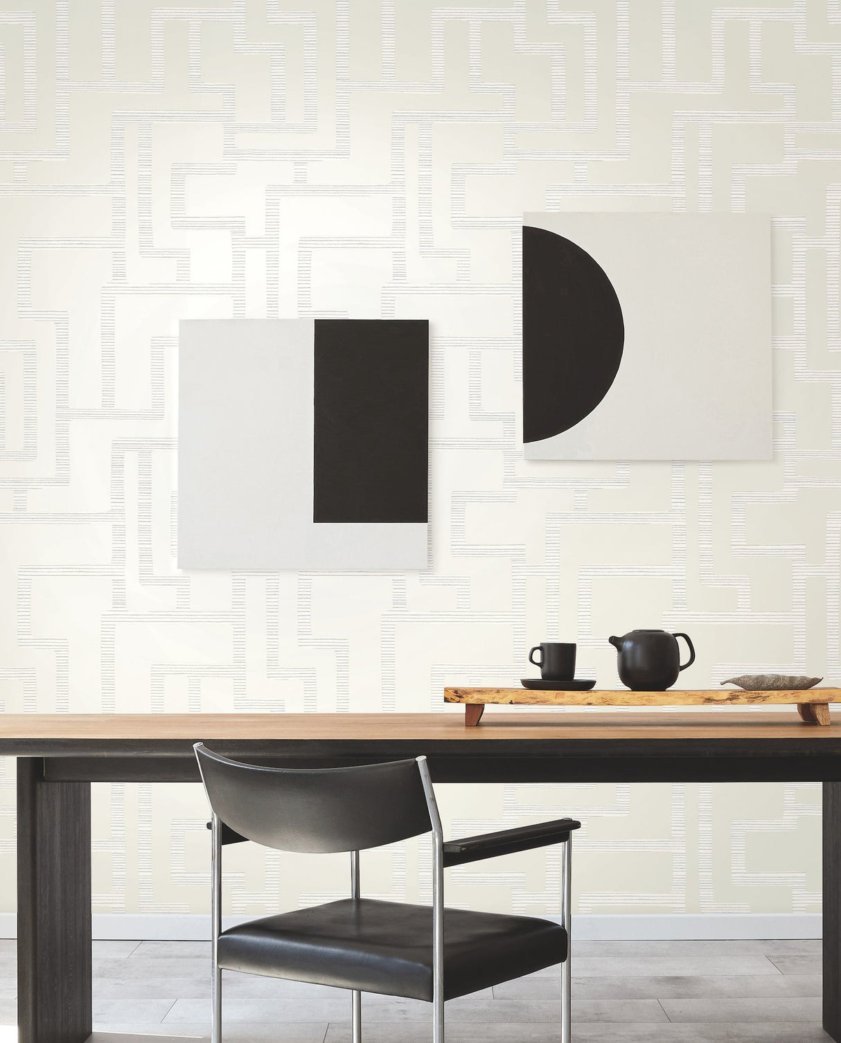 Graphic Polyomino Pearl Wallpaper with Geometric Stripe Path Motif - York BW3832