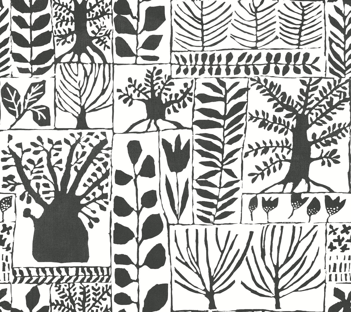 Primitive Trees Black & White Wallpaper with Botanical Primitive Tree Motif - York BW3862