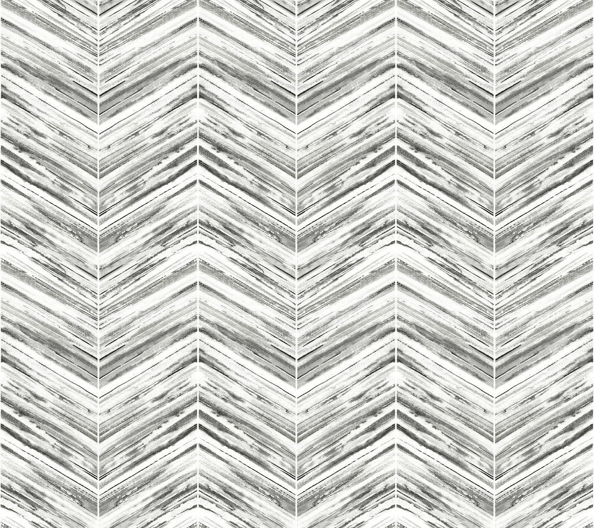Petite Watercolor Chevron Black & White Wallpaper with Geometric Watercolor Chevron Pattern - York BW3911