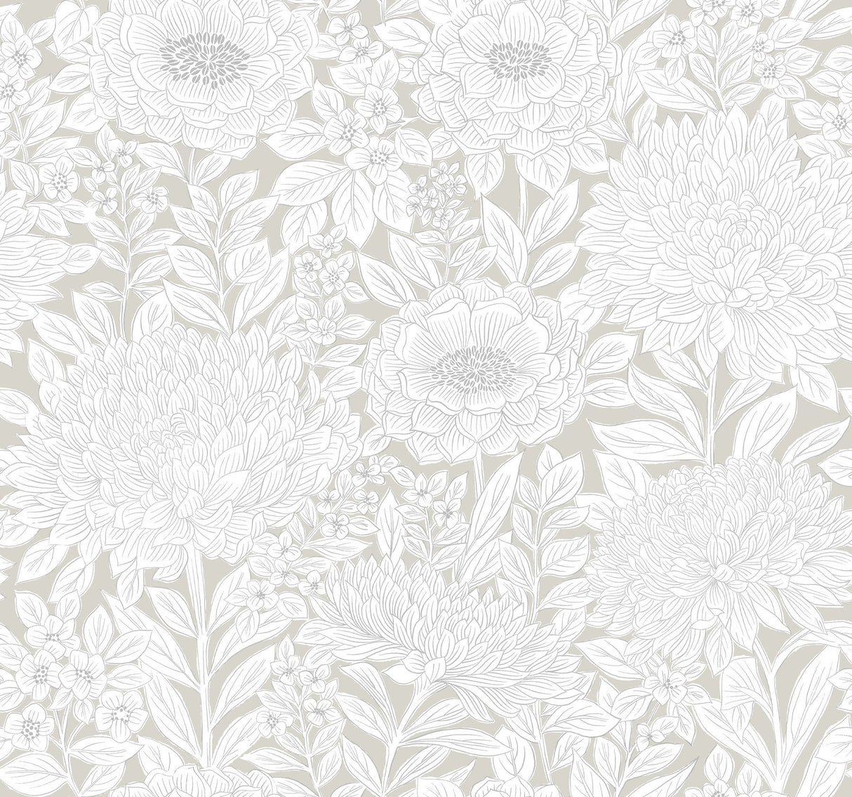 Wood Block Blooms Taupe & Silver Wallpaper with Metallic Floral Outline - York BW3922