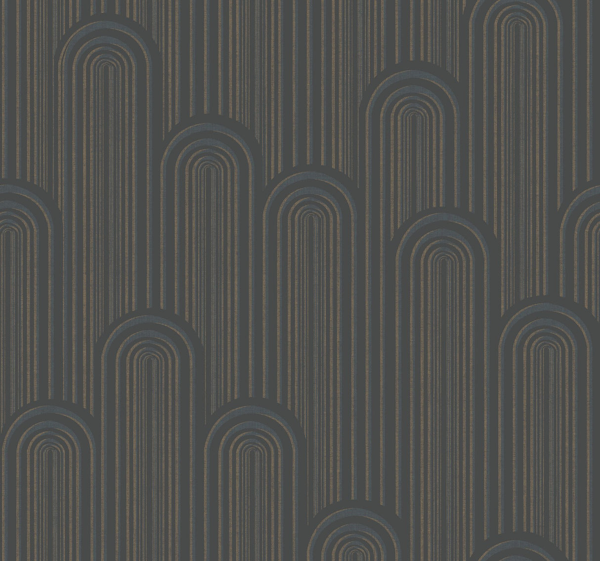 Speakeasy Black Metallic Wallpaper with Art Deco Arch Pattern - York CA1540