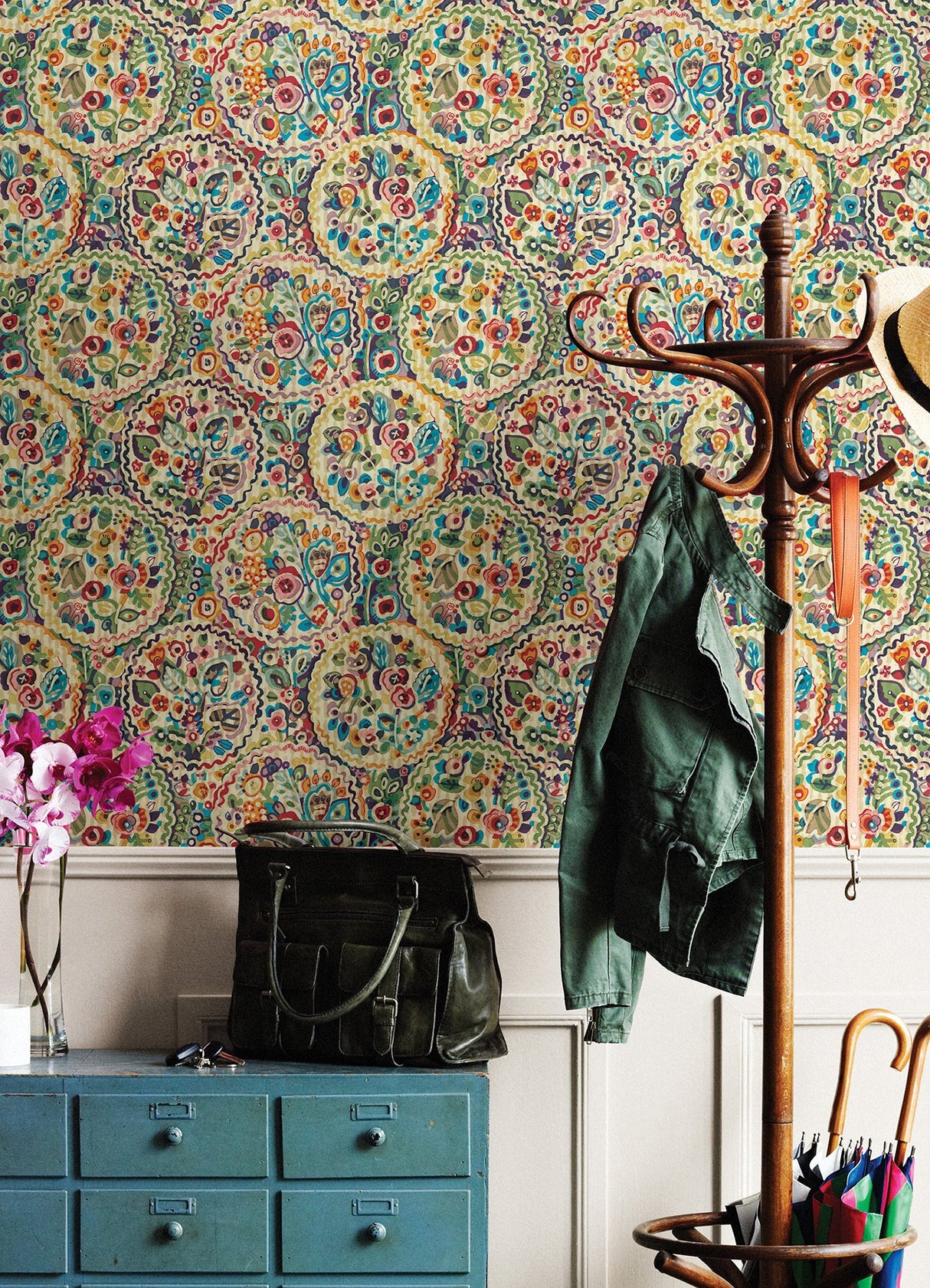 Camille Multicolor Peel & Stick Wallpaper with Bohemian Medallion Pattern - NuWallpaper CBS4506