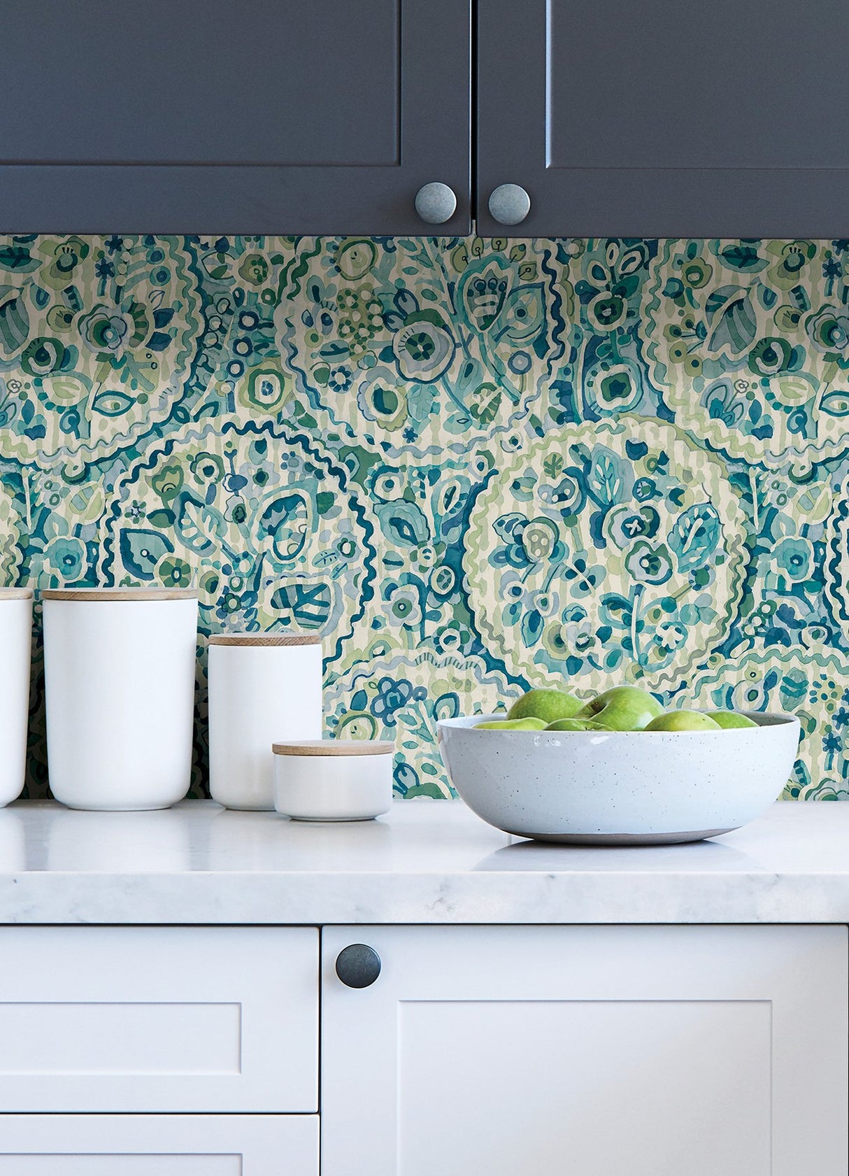 Camille Teal Peel & Stick Wallpaper with Bohemian Medallions by Caroline et Bettina - NuWallpaper CBS4507