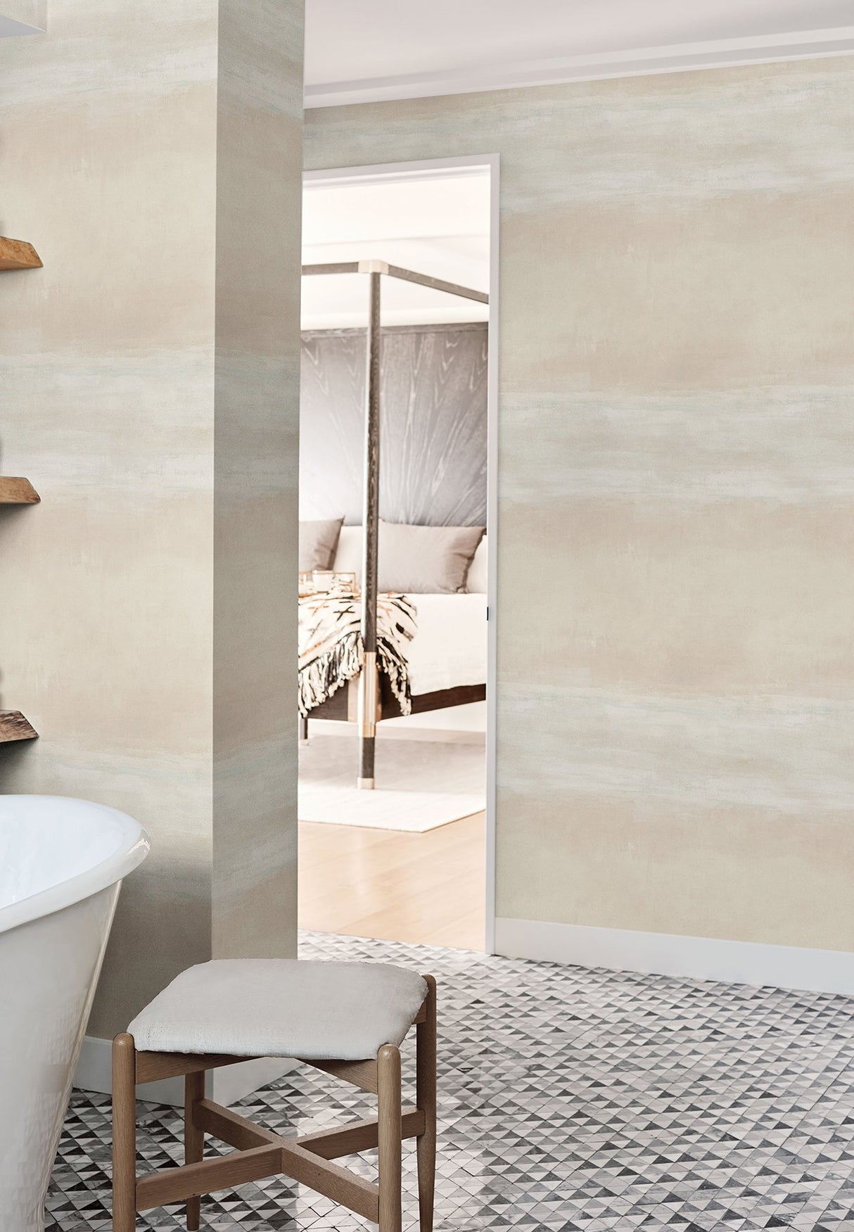 Serene Reflection Desert Wallpaper with Horizontal Textured Band - York CC1252