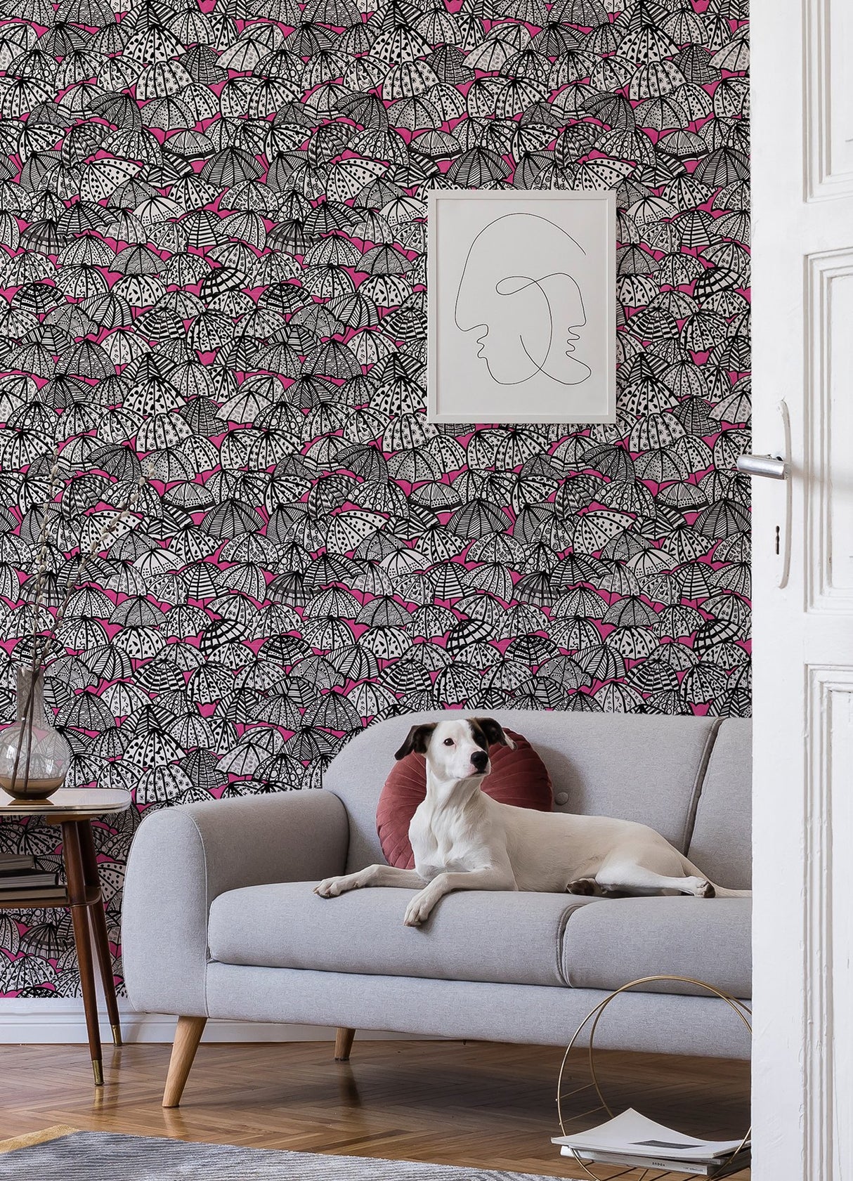Dara Raspberry Jolly Brollies Wallpaper with Bohemian Geometric Graphics - ohpopsi CEP50115W