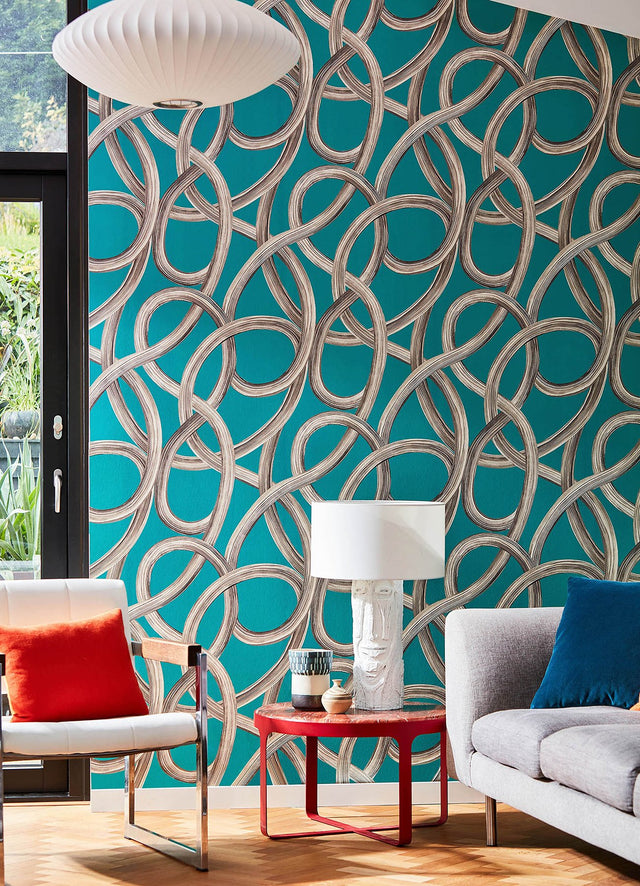 Calix Turquoise Twisted Geo Wallpaper with Abstract Feature Wall Style - CEP50124W