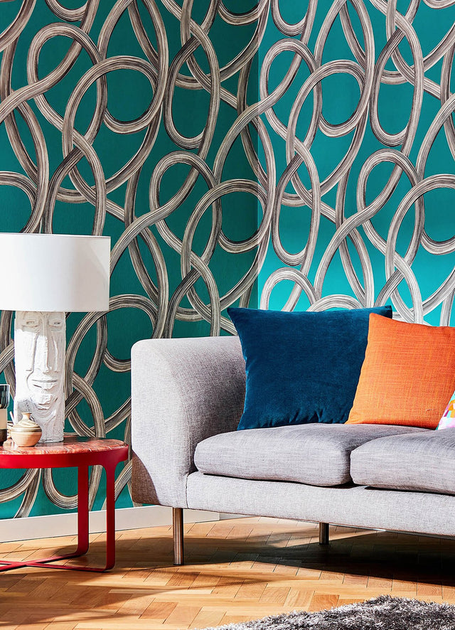 Calix Turquoise Twisted Geo Wallpaper with Abstract Feature Wall Style - CEP50124W